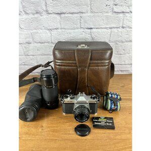 Pentax K1000 SLR Camera w/ 1:2 50mm Lens Manual Case Extra Lens TESTED HUGE LOT